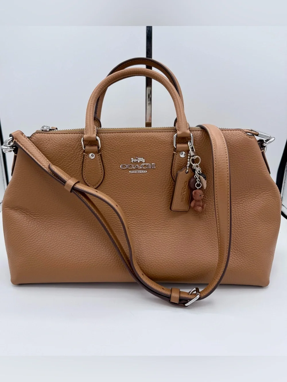 Coach Georgia Satchel Bag Pebble Leather Light Saddle Silver Crossbody CR156